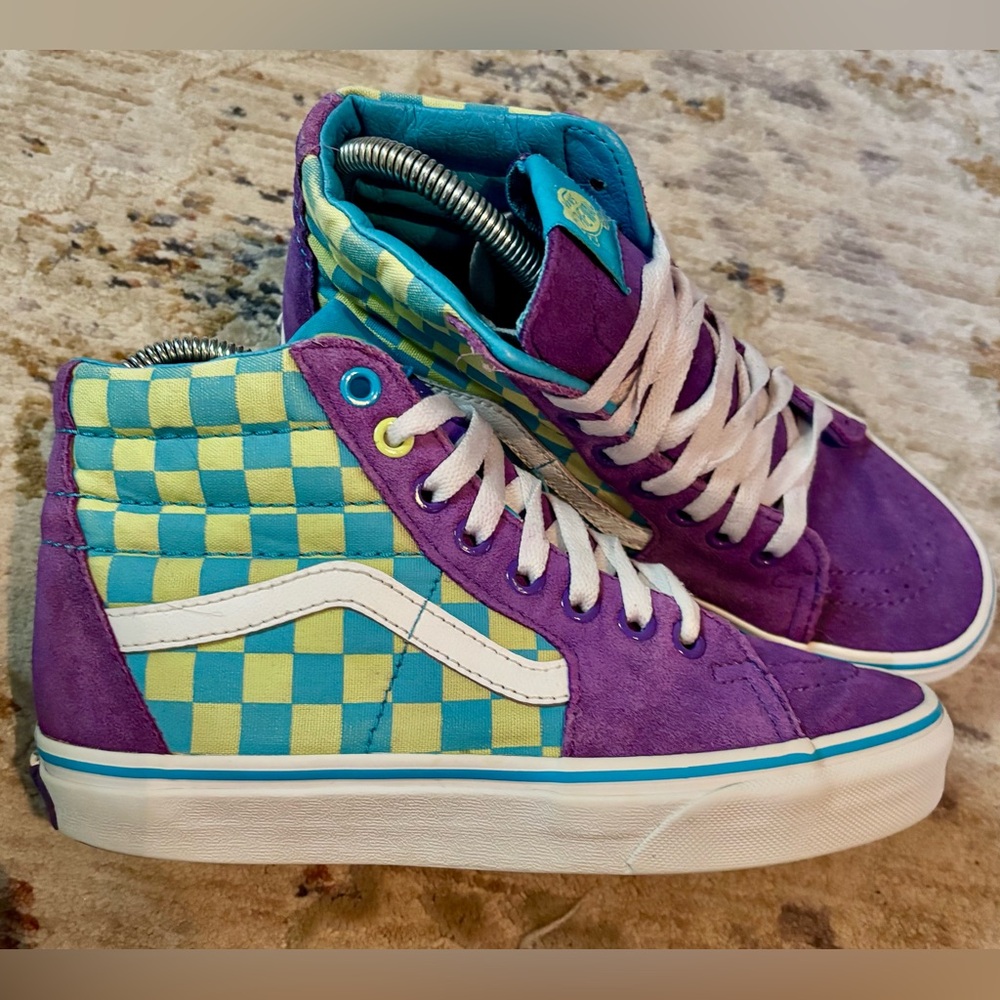 Vans Sk8 Hi Checkerboard Sneakers In Violet/Cyan